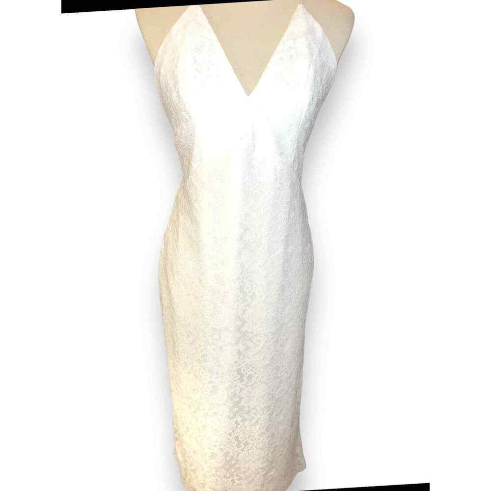 Lulus White Lace Entrance Fully Lined Midi Dress Women's Size L Scalloped Hem - Picture 5 of 11